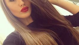 Pretty girl with red lipstick is so sexy 