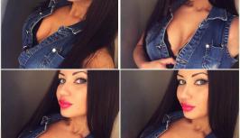 Hot girl with big tits and bright lipstick