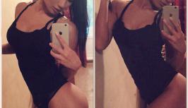Sexy girl in black on videochat