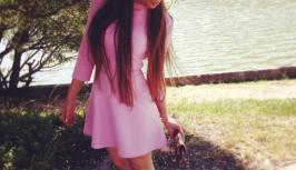 Girl in cute pink dress on chat